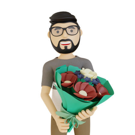 Man With Flower 3D Illustration
