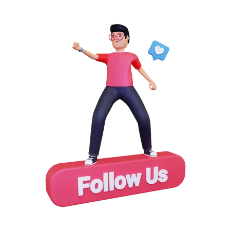 Man with Follow Us Button  3D Logo