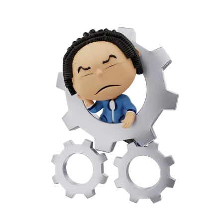 Man with gear  3D Illustration