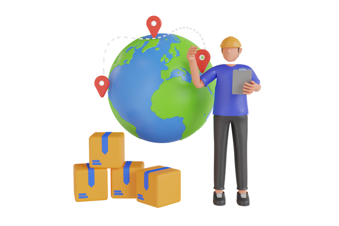 Man With Global Logistics Network  3D Illustration