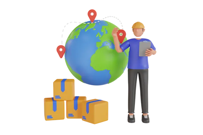 Man With Global Logistics Network  3D Illustration