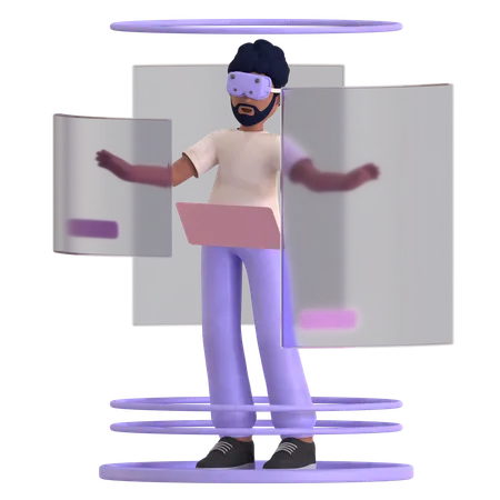 Man With Hologram  3D Illustration