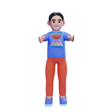 Man with hourglass 3D Illustration