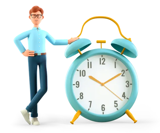 Man with huge vintage alarm clock  3D Illustration