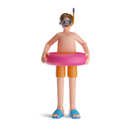 Man with inflatable ring  3D Illustration