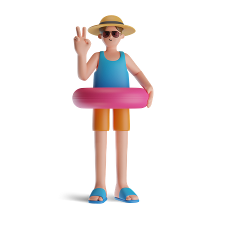 Man with inflatable ring 3D Illustration