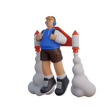 Man with Jetpack  3D Illustration