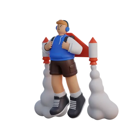 Man with Jetpack  3D Illustration