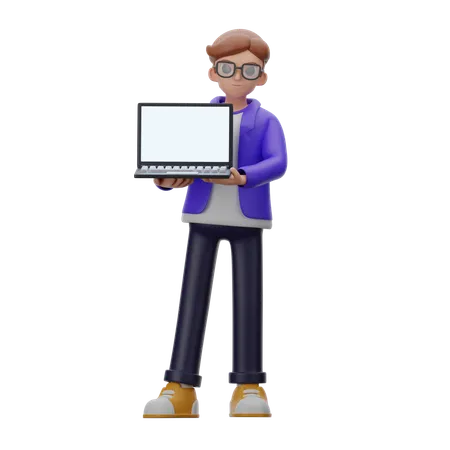 Man With Laptop  3D Illustration