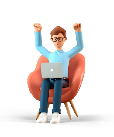 Man with laptop celebrating success  3D Illustration