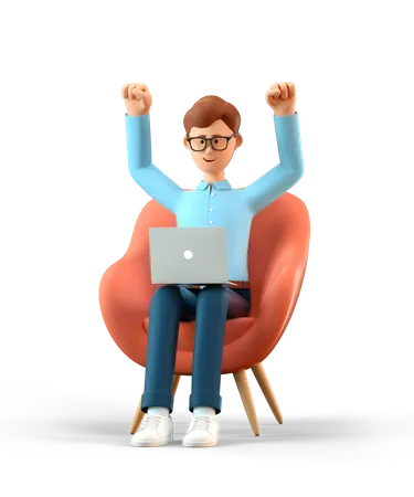 Man with laptop celebrating success  3D Illustration