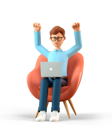 Man with laptop celebrating success 3D Illustration