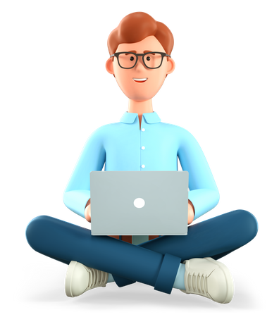 Man with laptop sitting on the floor  3D Icon