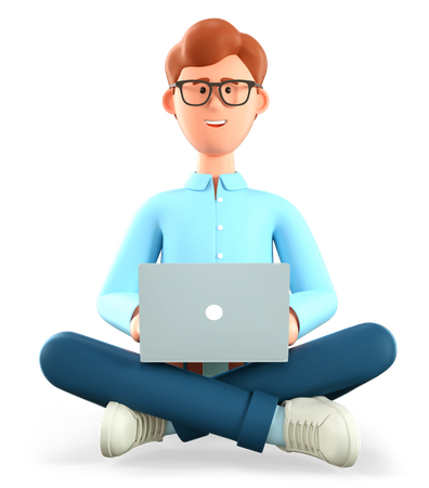 Man with laptop sitting on the floor  3D Illustration