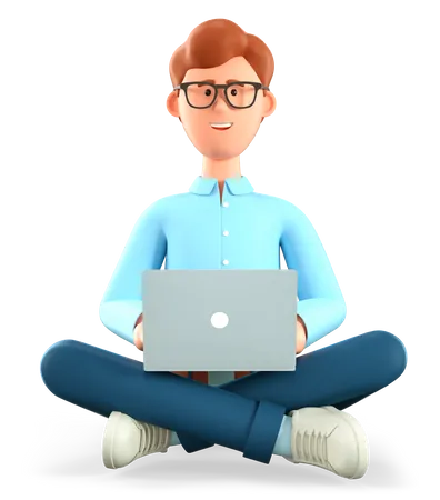 Man with laptop sitting on the floor  3D Illustration