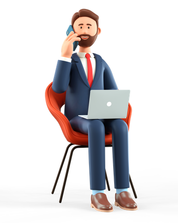 Man with laptop talking on the smartphone  3D Icon