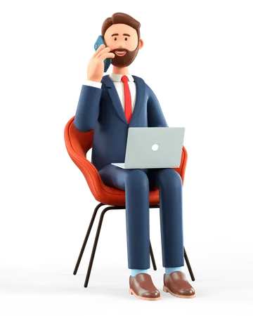 Man with laptop talking on the smartphone  3D Illustration