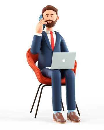 Man with laptop talking on the smartphone 3D Illustration