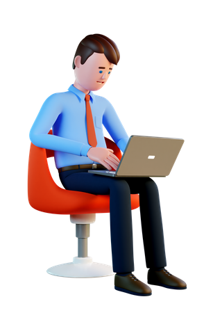 Man with laptop working while sitting in a chair  3D Icon