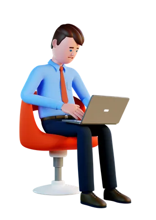 Man with laptop working while sitting in a chair 3D Illustration