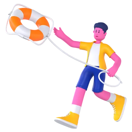 Man with Lifebuoy  3D Illustration
