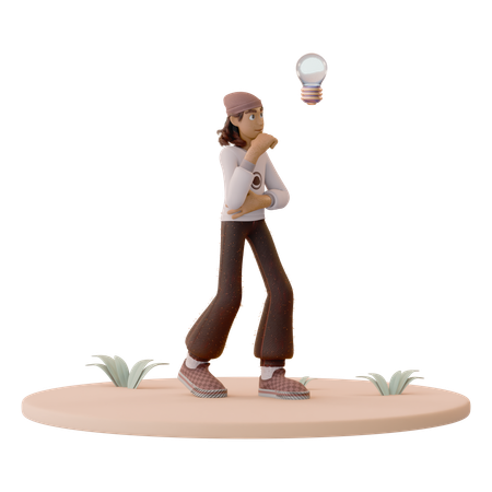 Man with Light Bulb of Mental Awareness  3D Icon