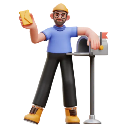 Man With Mailbox  3D Illustration