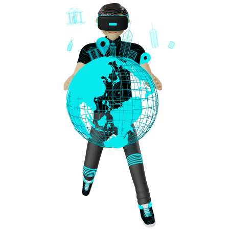 Man with metaverse globe 3D Illustration
