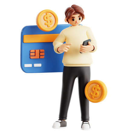 Man With Mobile Banking And Financial Management  3D Icon
