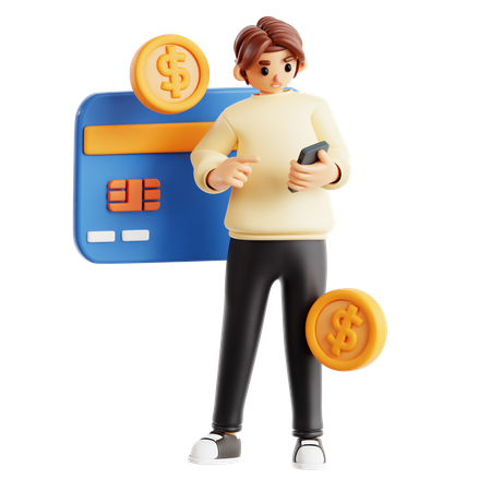 Man With Mobile Banking And Financial Management  3D Illustration