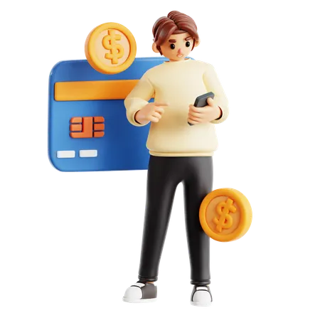 Man With Mobile Banking And Financial Management  3D Illustration