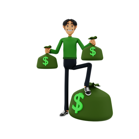 Man with money bags  3D Illustration