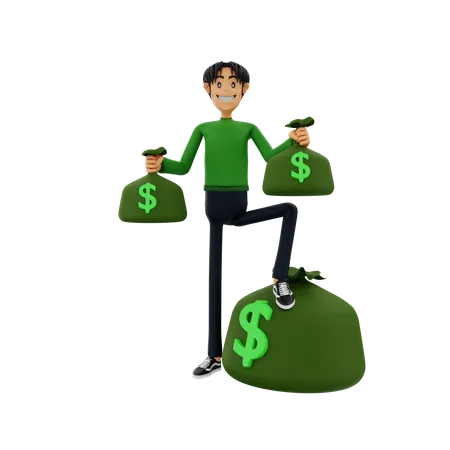 Man with money bags  3D Illustration