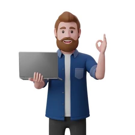 Man with notebook and OK sign 3D Illustration
