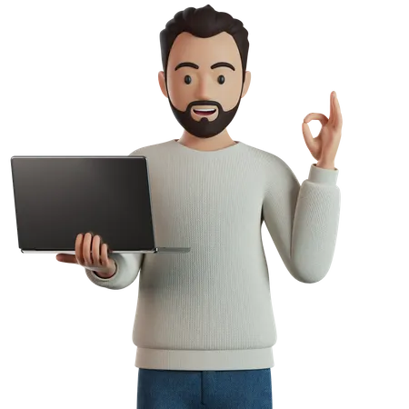 Man With Notebook And Ok Sign  3D Illustration