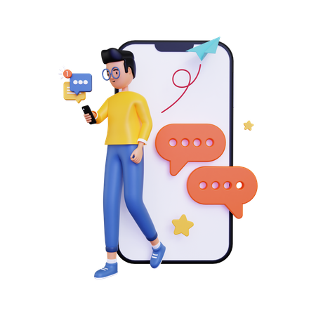 Man with Notification of incoming message 3D Illustration