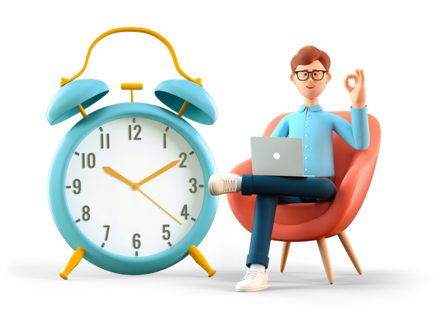 Man with ok gesture making in time  3D Illustration