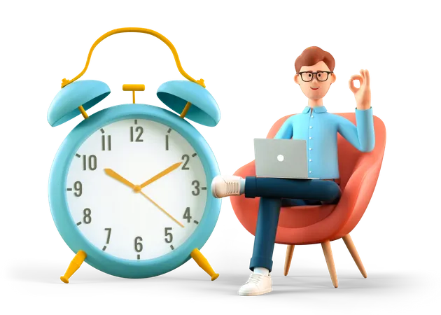 Man with ok gesture making in time  3D Illustration