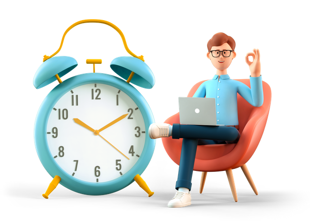 Man with ok gesture making in time 3D Illustration