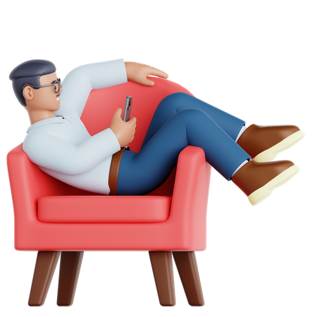 Man with phone Lying on Couch  3D Illustration