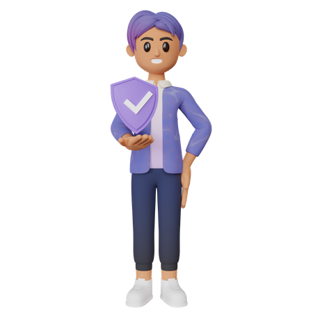 Man with security sign  3D Illustration