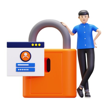 Man With Sign In Account And Security Key  3D Illustration