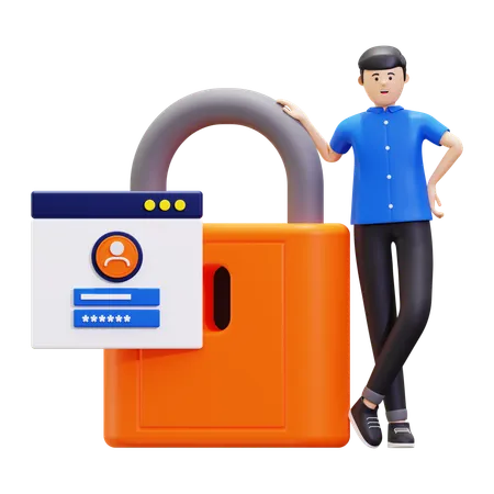 Man With Sign In Account And Security Key  3D Illustration