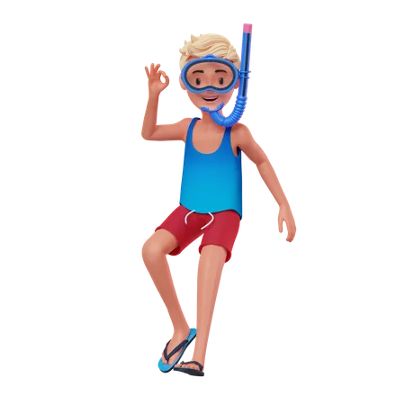 Man with snorkel 3D Illustration