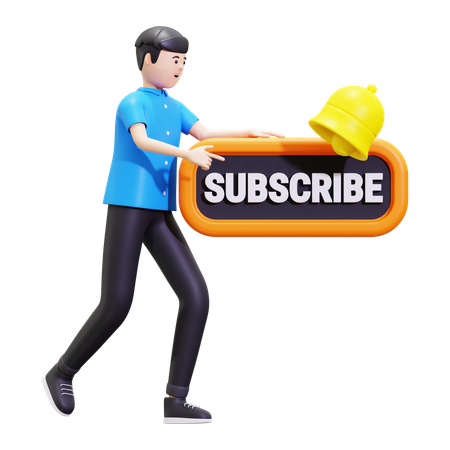 Man With Subscribe Button  3D Illustration