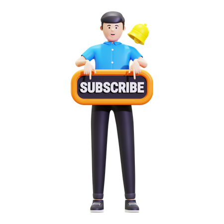 Man With Subscribe Button  3D Illustration