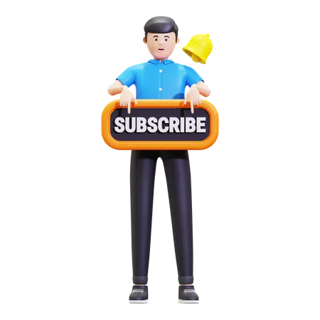 Man With Subscribe Button  3D Illustration