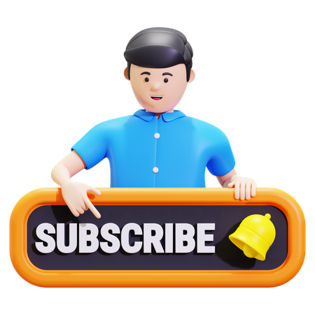 Man With Subscribe Button  3D Illustration