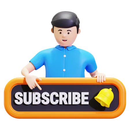 Man With Subscribe Button  3D Illustration