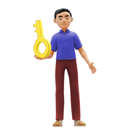 Man with success key  3D Icon